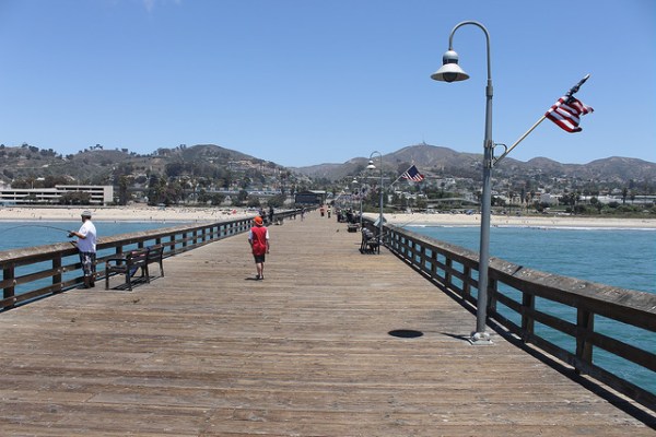 Fishing pier in Ventura, California looking toward land.