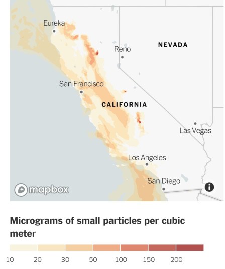 A smoke map of California published in the New York Times